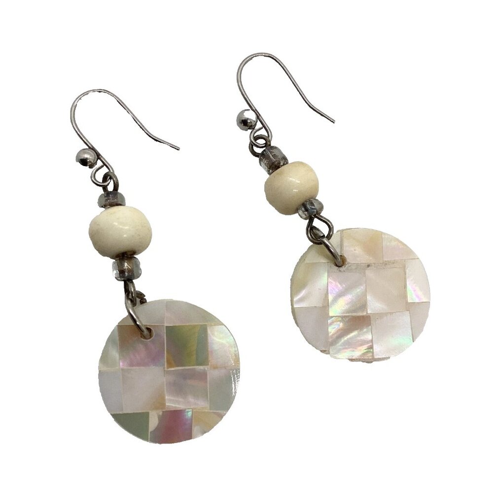 Mother of Pearl Look Dangle Pierced Earrings
